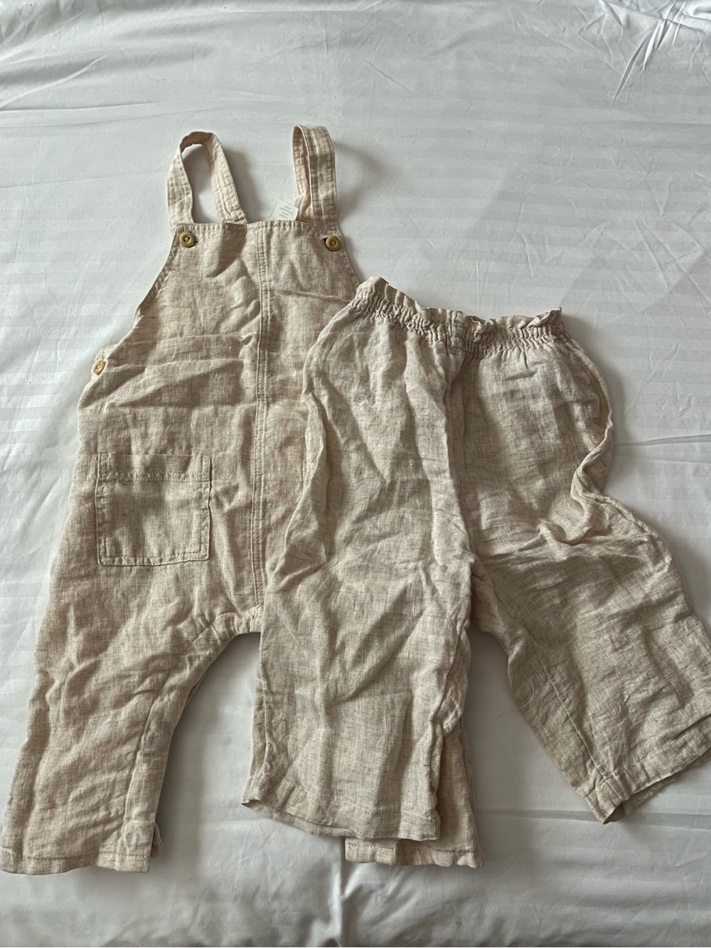 H&M Light Beige 100% Linen Baby Overalls Set
